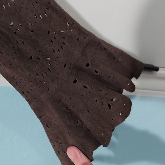 Vintage Punch Out Brown Eyelet Suede Leather Jacket Medium Coldwater Creek #858 - Picture 4 of 7